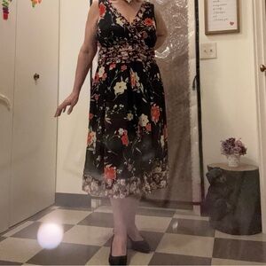 Studio I Black Dress with Red and White Floral Design